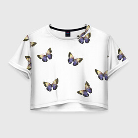Женская футболка Crop-top 3D с принтом Бабочки акварелью в Кировске, 100% полиэстер | круглая горловина, длина футболки до линии талии, рукава с отворотами | акварель | бабочка | крылья | насекомое | рисунок