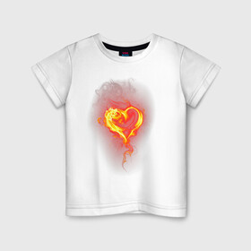 Детская футболка хлопок с принтом Пылкое сердце в Кировске, 100% хлопок | круглый вырез горловины, полуприлегающий силуэт, длина до линии бедер | дым | любовь | огонь | очертание | пылкое сердце | сердце