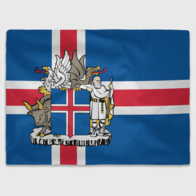Плед 3D с принтом Флаг и Герб Исландии в Кировске, 100% полиэстер | закругленные углы, все края обработаны. Ткань не мнется и не растягивается | Тематика изображения на принте: бык | герб | грифон | дракон | исландии | исландия | коровы | красный | линии | орел | пастух | синий | флаг