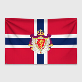 Флаг-баннер с принтом Норвегия | Флаг и герб Норвегии в Кировске, 100% полиэстер | размер 67 х 109 см, плотность ткани — 95 г/м2; по краям флага есть четыре люверса для крепления | герб | герб норвегии | корона | красный | лев | линии | норвегии | норвегия | синий | топор | флаг | флаг норвегии | щит