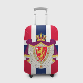 Чехол для чемодана 3D с принтом Норвегия | Флаг и герб Норвегии в Кировске, 86% полиэфир, 14% спандекс | двустороннее нанесение принта, прорези для ручек и колес | герб | герб норвегии | корона | красный | лев | линии | норвегии | норвегия | синий | топор | флаг | флаг норвегии | щит
