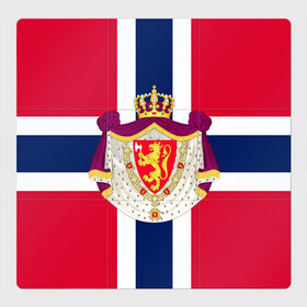Магнитный плакат 3Х3 с принтом Норвегия | Флаг и герб Норвегии в Кировске, Полимерный материал с магнитным слоем | 9 деталей размером 9*9 см | герб | герб норвегии | корона | красный | лев | линии | норвегии | норвегия | синий | топор | флаг | флаг норвегии | щит