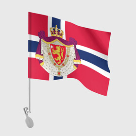 Флаг для автомобиля с принтом Норвегия | Флаг Норвегии в Кировске, 100% полиэстер | Размер: 30*21 см | герб | герб норвегии | корона | красный | лев | линии | норвегии | норвегия | синий | топор | флаг | флаг норвегии | щит
