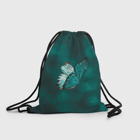 Рюкзак-мешок 3D с принтом Синяя бабочка в Кировске, 100% полиэстер | плотность ткани — 200 г/м2, размер — 35 х 45 см; лямки — толстые шнурки, застежка на шнуровке, без карманов и подкладки | Тематика изображения на принте: butterfly | бабочка | летит | магия | порхает | синяя
