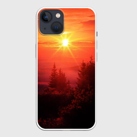 Чехол для iPhone 13 с принтом УТРЕННИЙ РАССВЕТ НАД ОБЛАКАМИ в Кировске,  |  | деревья | лес | лето | лучи | облака | рассвет | солнце | утро
