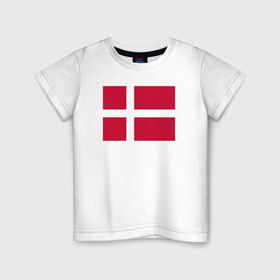 Детская футболка хлопок с принтом Дания | Флаг Дании в Кировске, 100% хлопок | круглый вырез горловины, полуприлегающий силуэт, длина до линии бедер | белый | герб | дании | дания | красный | линии | флаг