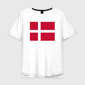 Мужская футболка хлопок Oversize с принтом Дания | Флаг Дании в Кировске, 100% хлопок | свободный крой, круглый ворот, “спинка” длиннее передней части | белый | герб | дании | дания | красный | линии | флаг