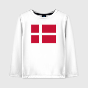 Детский лонгслив хлопок с принтом Дания | Флаг Дании в Кировске, 100% хлопок | круглый вырез горловины, полуприлегающий силуэт, длина до линии бедер | белый | герб | дании | дания | красный | линии | флаг