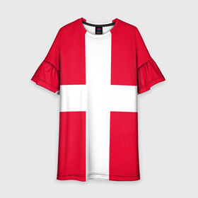 Детское платье 3D с принтом Дания | Флаг Дании в Кировске, 100% полиэстер | прямой силуэт, чуть расширенный к низу. Круглая горловина, на рукавах — воланы | Тематика изображения на принте: белый | герб | государство | дании | дания | знак | красный | крест | линии | символика | страна | флаг