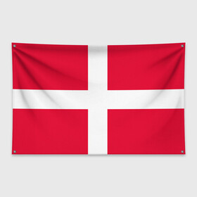 Флаг-баннер с принтом Дания | Флаг Дании в Кировске, 100% полиэстер | размер 67 х 109 см, плотность ткани — 95 г/м2; по краям флага есть четыре люверса для крепления | белый | герб | государство | дании | дания | знак | красный | крест | линии | символика | страна | флаг