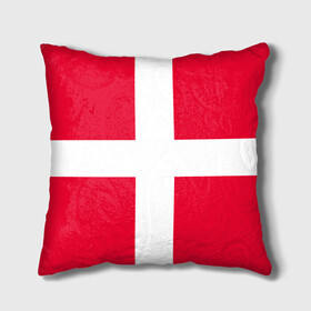 Подушка 3D с принтом Дания | Флаг Дании в Кировске, наволочка – 100% полиэстер, наполнитель – холлофайбер (легкий наполнитель, не вызывает аллергию). | состоит из подушки и наволочки. Наволочка на молнии, легко снимается для стирки | Тематика изображения на принте: белый | герб | государство | дании | дания | знак | красный | крест | линии | символика | страна | флаг