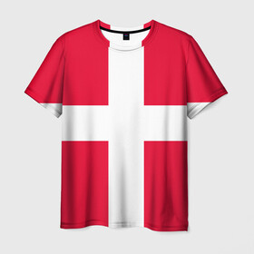 Мужская футболка 3D с принтом Дания | Флаг Дании в Кировске, 100% полиэфир | прямой крой, круглый вырез горловины, длина до линии бедер | белый | герб | государство | дании | дания | знак | красный | крест | линии | символика | страна | флаг