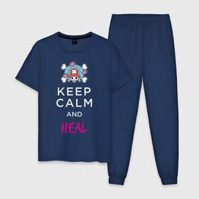 Мужская пижама хлопок с принтом KEEP CALM and HEAL | Tony Tony Chopper в Кировске, 100% хлопок | брюки и футболка прямого кроя, без карманов, на брюках мягкая резинка на поясе и по низу штанин
 | one piece | tony tony chopper | аниме | большой куш | ван пис | великий флот | вон пис | врач | любитель сладкой ваты | манга | ниндзя пирато минко самурайский альянс | пират | пираты соломенной шляпы