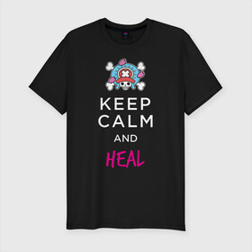 Мужская футболка хлопок Slim с принтом KEEP CALM and HEAL | Tony Tony Chopper в Кировске, 92% хлопок, 8% лайкра | приталенный силуэт, круглый вырез ворота, длина до линии бедра, короткий рукав | one piece | tony tony chopper | аниме | большой куш | ван пис | великий флот | вон пис | врач | любитель сладкой ваты | манга | ниндзя пирато минко самурайский альянс | пират | пираты соломенной шляпы