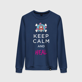 Женский свитшот хлопок с принтом KEEP CALM and HEAL | Tony Tony Chopper в Кировске, 100% хлопок | прямой крой, круглый вырез, на манжетах и по низу широкая трикотажная резинка  | one piece | tony tony chopper | аниме | большой куш | ван пис | великий флот | вон пис | врач | любитель сладкой ваты | манга | ниндзя пирато минко самурайский альянс | пират | пираты соломенной шляпы