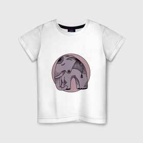 Детская футболка хлопок с принтом Розовый слон в Кировске, 100% хлопок | круглый вырез горловины, полуприлегающий силуэт, длина до линии бедер | Тематика изображения на принте: гравюра | графика | животные | природа | розовый | слон