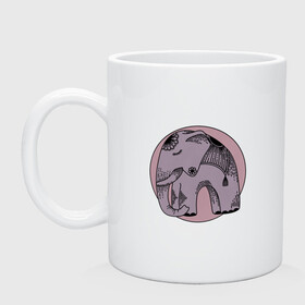 Кружка керамическая с принтом Розовый слон в Кировске, керамика | объем — 330 мл, диаметр — 80 мм. Принт наносится на бока кружки, можно сделать два разных изображения | Тематика изображения на принте: гравюра | графика | животные | природа | розовый | слон