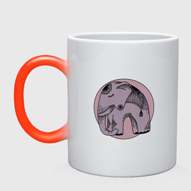 Кружка хамелеон с принтом Розовый слон в Кировске, керамика | меняет цвет при нагревании, емкость 330 мл | Тематика изображения на принте: гравюра | графика | животные | природа | розовый | слон