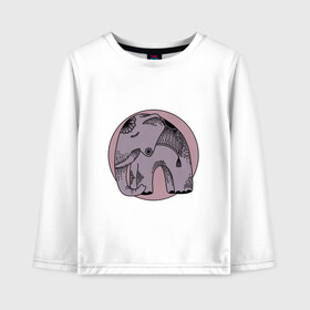 Детский лонгслив хлопок с принтом Розовый слон в Кировске, 100% хлопок | круглый вырез горловины, полуприлегающий силуэт, длина до линии бедер | Тематика изображения на принте: гравюра | графика | животные | природа | розовый | слон