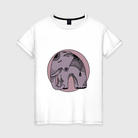 Женская футболка хлопок с принтом Розовый слон в Кировске, 100% хлопок | прямой крой, круглый вырез горловины, длина до линии бедер, слегка спущенное плечо | Тематика изображения на принте: гравюра | графика | животные | природа | розовый | слон