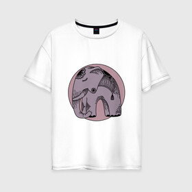 Женская футболка хлопок Oversize с принтом Розовый слон в Кировске, 100% хлопок | свободный крой, круглый ворот, спущенный рукав, длина до линии бедер
 | Тематика изображения на принте: гравюра | графика | животные | природа | розовый | слон