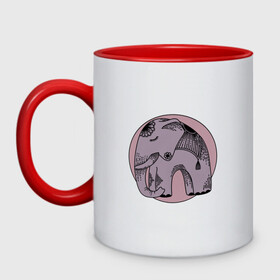 Кружка двухцветная с принтом Розовый слон в Кировске, керамика | объем — 330 мл, диаметр — 80 мм. Цветная ручка и кайма сверху, в некоторых цветах — вся внутренняя часть | Тематика изображения на принте: гравюра | графика | животные | природа | розовый | слон
