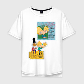 Мужская футболка хлопок Oversize с принтом HEY ARNOLD! II в Кировске, 100% хлопок | свободный крой, круглый ворот, “спинка” длиннее передней части | animation | kids | school | мультфильмы | приключения | школа