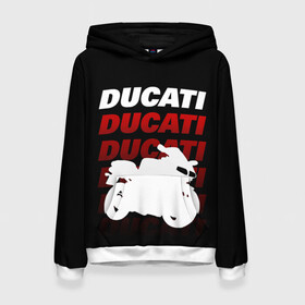 Женская толстовка 3D с принтом DUCATI / ДУКАТИ / SPORT в Кировске, 100% полиэстер  | двухслойный капюшон со шнурком для регулировки, мягкие манжеты на рукавах и по низу толстовки, спереди карман-кенгуру с мягким внутренним слоем. | ducati | motorcycle | motosport | racing | speed | sport | байк. | гонки | двигатель | дукати | мото | мотокросс | мотоспорт | мототриал | мотоцикл | скорость | спорт