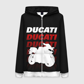 Женская толстовка 3D на молнии с принтом DUCATI / ДУКАТИ / SPORT в Кировске, 100% полиэстер | длина до линии бедра, манжеты и пояс оформлены мягкой тканевой резинкой, двухслойный капюшон со шнурком для регулировки, спереди молния, по бокам два кармана | ducati | motorcycle | motosport | racing | speed | sport | байк. | гонки | двигатель | дукати | мото | мотокросс | мотоспорт | мототриал | мотоцикл | скорость | спорт