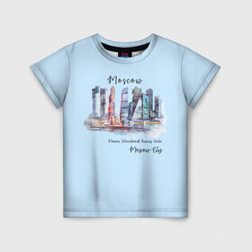 Детская футболка 3D с принтом Москва-Сити в Кировске, 100% гипоаллергенный полиэфир | прямой крой, круглый вырез горловины, длина до линии бедер, чуть спущенное плечо, ткань немного тянется | Тематика изображения на принте: город | москва | набережная | сити