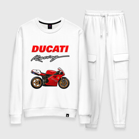 Женский костюм хлопок с принтом DUCATI / ДУКАТИ / MOTOSPORT в Кировске, 100% хлопок | на свитшоте круглая горловина, мягкая резинка по низу. Брюки заужены к низу, на них два вида карманов: два 