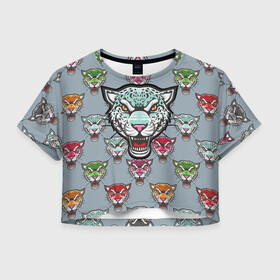 Женская футболка Crop-top 3D с принтом Леопард в Кировске, 100% полиэстер | круглая горловина, длина футболки до линии талии, рукава с отворотами | leopard | panthera | барс | большая кошка | животные | звери | кошки | леопард | морды | пантера | паттерн | пятна | хищники
