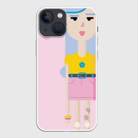 Чехол для iPhone 13 mini с принтом Девочка с напитком в Кировске,  |  | девочка | лето | напиток | розовая юбка | синие волосы