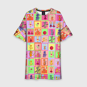 Детское платье 3D с принтом Хороший день в Кировске, 100% полиэстер | прямой силуэт, чуть расширенный к низу. Круглая горловина, на рукавах — воланы | девочки | дружба | котики | разноцветный | рыбка | счастье | узор | цветочный | шарики