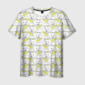 Мужская футболка 3D с принтом Кот с бананом в Кировске, 100% полиэфир | прямой крой, круглый вырез горловины, длина до линии бедер | Тематика изображения на принте: banana | cat | банан | кот | мем