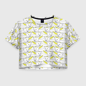 Женская футболка Crop-top 3D с принтом Кот с бананом в Кировске, 100% полиэстер | круглая горловина, длина футболки до линии талии, рукава с отворотами | Тематика изображения на принте: banana | cat | банан | кот | мем