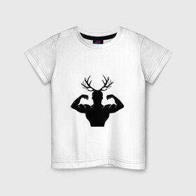 Детская футболка хлопок с принтом Дикий Лось в Кировске, 100% хлопок | круглый вырез горловины, полуприлегающий силуэт, длина до линии бедер | workout | атлет. | воркаут | лось | мышцы | роги | сила | фитнес