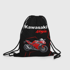 Рюкзак-мешок 3D с принтом KAWASAKI NINJA /  КАВАСАКИ в Кировске, 100% полиэстер | плотность ткани — 200 г/м2, размер — 35 х 45 см; лямки — толстые шнурки, застежка на шнуровке, без карманов и подкладки | kawasaki | motorcycle | motosport | ninja | racing | speed | sport | байк | гонки | двигатель | кавасаки | мото | мотокросс | мотоспорт | мототриал | мотоцикл | нинзя. | скорость | спорт