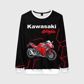 Женский свитшот 3D с принтом KAWASAKI NINJA /  КАВАСАКИ в Кировске, 100% полиэстер с мягким внутренним слоем | круглый вырез горловины, мягкая резинка на манжетах и поясе, свободная посадка по фигуре | kawasaki | motorcycle | motosport | ninja | racing | speed | sport | байк | гонки | двигатель | кавасаки | мото | мотокросс | мотоспорт | мототриал | мотоцикл | нинзя. | скорость | спорт
