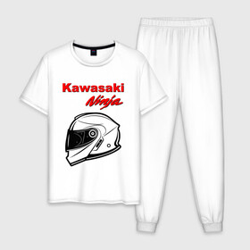 Мужская пижама хлопок с принтом KAWASAKI NINJA / КАВАСАКИ в Кировске, 100% хлопок | брюки и футболка прямого кроя, без карманов, на брюках мягкая резинка на поясе и по низу штанин
 | kawasaki | motorcycle | motosport | ninja | racing | speed | sport | байк | гонки | двигатель | кавасаки | мото | мотокросс | мотоспорт | мототриал | мотоцикл | нинзя. | скорость | спорт
