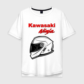 Мужская футболка хлопок Oversize с принтом KAWASAKI NINJA / КАВАСАКИ в Кировске, 100% хлопок | свободный крой, круглый ворот, “спинка” длиннее передней части | kawasaki | motorcycle | motosport | ninja | racing | speed | sport | байк | гонки | двигатель | кавасаки | мото | мотокросс | мотоспорт | мототриал | мотоцикл | нинзя. | скорость | спорт