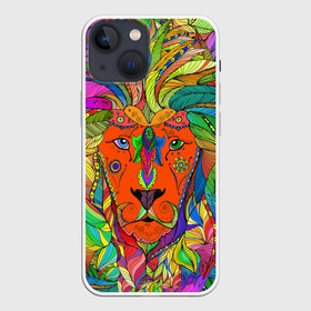 Чехол для iPhone 13 mini с принтом Лев шаман в Кировске,  |  | большие кошки. | волшебство | глаза | джунгли | животные | знак зодиака | лев | магия | мистика | перья | саванна | узоры | хищник | хозяин | царь зверей | шаман | эзотерика