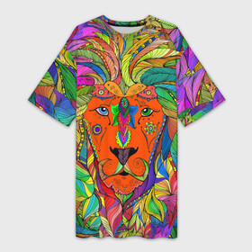 Платье-футболка 3D с принтом Лев шаман в Кировске,  |  | большие кошки. | волшебство | глаза | джунгли | животные | знак зодиака | лев | магия | мистика | перья | саванна | узоры | хищник | хозяин | царь зверей | шаман | эзотерика
