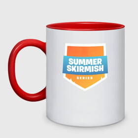 Кружка двухцветная с принтом Summer Skirmish в Кировске, керамика | объем — 330 мл, диаметр — 80 мм. Цветная ручка и кайма сверху, в некоторых цветах — вся внутренняя часть | epic games | games | королевская битва | лето | фортнайт