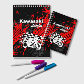 Блокнот с принтом KAWASAKI NINJA / КАВАСАКИ в Кировске, 100% бумага | 48 листов, плотность листов — 60 г/м2, плотность картонной обложки — 250 г/м2. Листы скреплены удобной пружинной спиралью. Цвет линий — светло-серый
 | kawasaki | motorcycle | motosport | ninja | racing | speed | sport | байк | гонки | двигатель | кавасаки | мото | мотокросс | мотоспорт | мототриал | мотоцикл | нинзя. | скорость | спорт