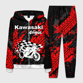 Мужской костюм 3D с принтом KAWASAKI NINJA / КАВАСАКИ в Кировске, 100% полиэстер | Манжеты и пояс оформлены тканевой резинкой, двухслойный капюшон со шнурком для регулировки, карманы спереди | kawasaki | motorcycle | motosport | ninja | racing | speed | sport | байк | гонки | двигатель | кавасаки | мото | мотокросс | мотоспорт | мототриал | мотоцикл | нинзя. | скорость | спорт