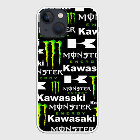 Чехол для iPhone 13 mini с принтом KAWASAKI X MONSTER ENERGY в Кировске,  |  | kawasaki | monster energy | motorcycle | motosport | racing | speed | sport | байк | гонки | двигатель | кавасаки | монстер энерджи. | мото | мотокросс | мотоспорт | мототриал | мотоцикл | скорость | спорт