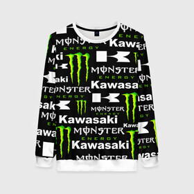 Женский свитшот 3D с принтом KAWASAKI X MONSTER ENERGY в Кировске, 100% полиэстер с мягким внутренним слоем | круглый вырез горловины, мягкая резинка на манжетах и поясе, свободная посадка по фигуре | kawasaki | monster energy | motorcycle | motosport | racing | speed | sport | байк | гонки | двигатель | кавасаки | монстер энерджи. | мото | мотокросс | мотоспорт | мототриал | мотоцикл | скорость | спорт