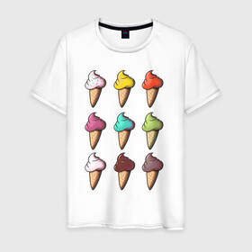 Мужская футболка хлопок с принтом Мороженки в Кировске, 100% хлопок | прямой крой, круглый вырез горловины, длина до линии бедер, слегка спущенное плечо. | Тематика изображения на принте: alcrem | icecream | russia | вкусная еда | вкусно | вкусняшки | десерт | еда | жара | красота | лето | мороженое | мороженое в рожке | отдых | россия | сладко | сладости | эмоции