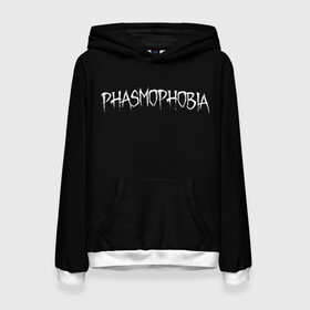 Женская толстовка 3D с принтом Phasmophobia logo в Кировске, 100% полиэстер  | двухслойный капюшон со шнурком для регулировки, мягкие манжеты на рукавах и по низу толстовки, спереди карман-кенгуру с мягким внутренним слоем. | horror | phasmophobia | игра | пхасмафобия | пхасмофобия | фазмофобия | фасмофобия | хоррор